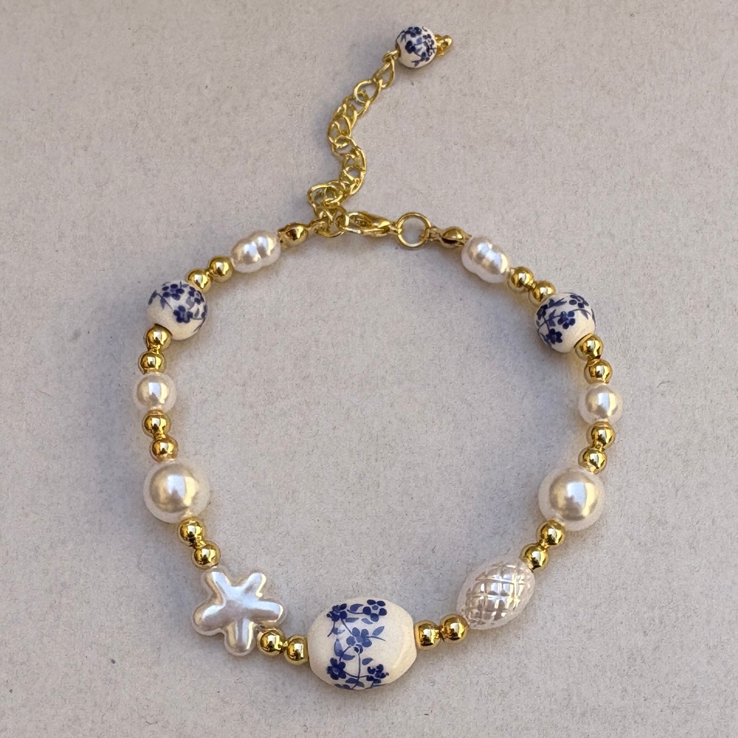 Pulsera DIseño de Cerámica Azul y Dorado