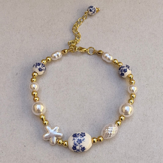 Pulsera DIseño de Cerámica Azul y Dorado